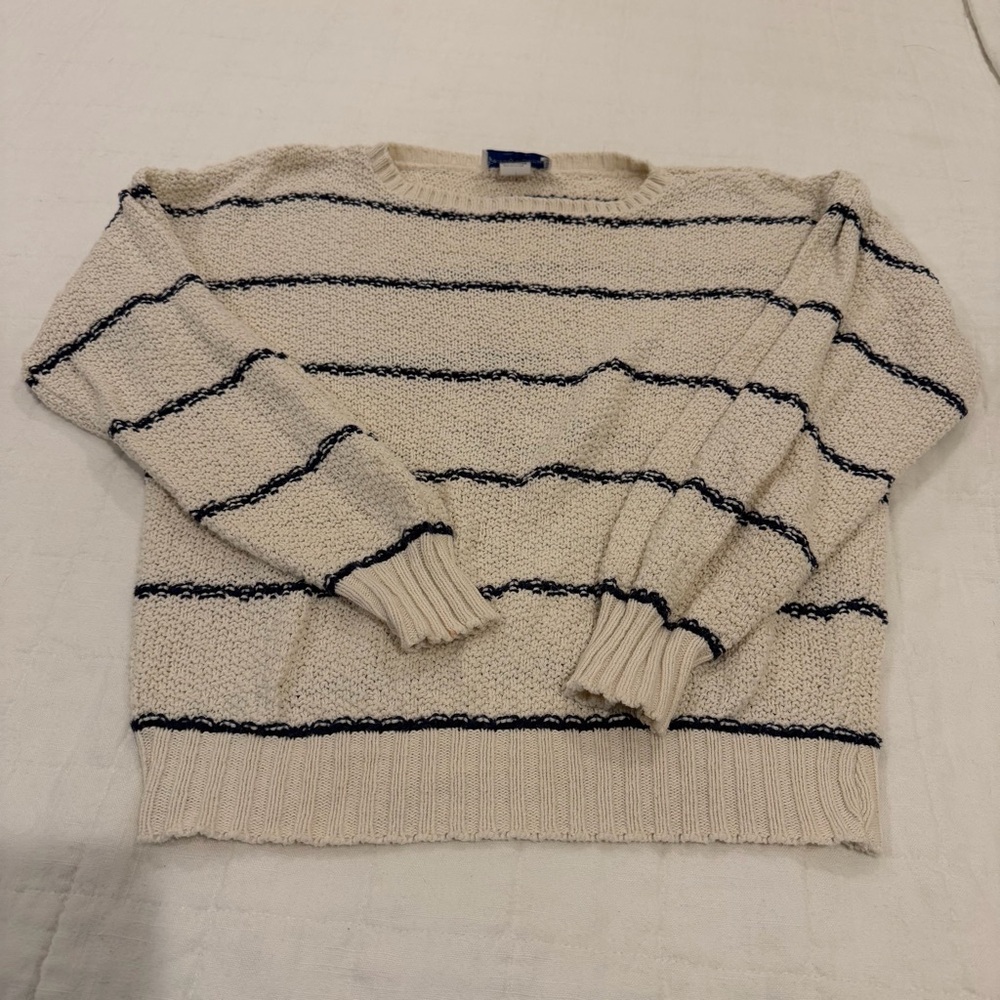 Geoffrey Valentine Vintage Striped Cream and Navy Cotton Sweater Made in USA